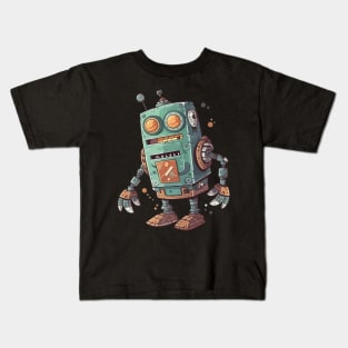 Robot, Silly Cartoon Green And Brown Robot Illustration Kids T-Shirt